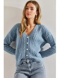 Women's Braided Buttoned Knitwear Cardigan - 4