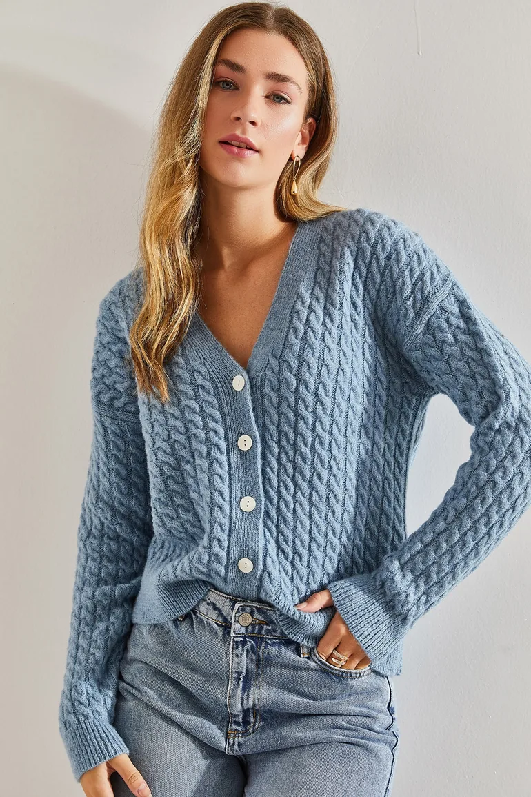 Women's Braided Buttoned Knitwear Cardigan - 2