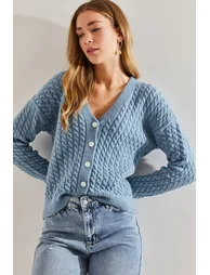Women's Braided Buttoned Knitwear Cardigan - 3