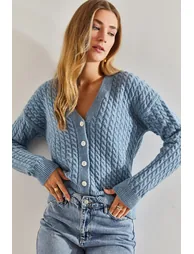 Women's Braided Buttoned Knitwear Cardigan