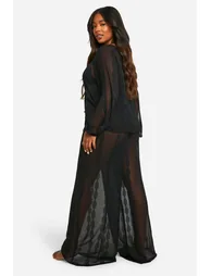 Plus Stripe Chiffon Beach Trouser Set - 1