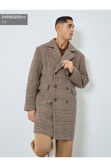 Men Oversized Double-Breasted Wool Like Coat