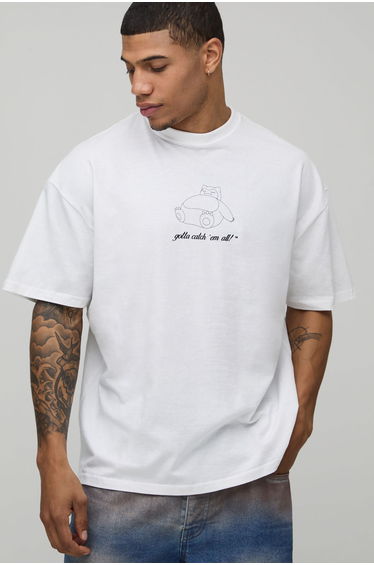 Oversized Pokemon Snorlax License Printed T-Shirt - white