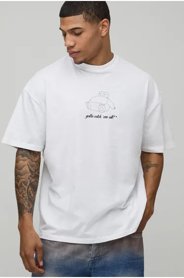 Oversized Pokemon Snorlax License Printed T-Shirt - white