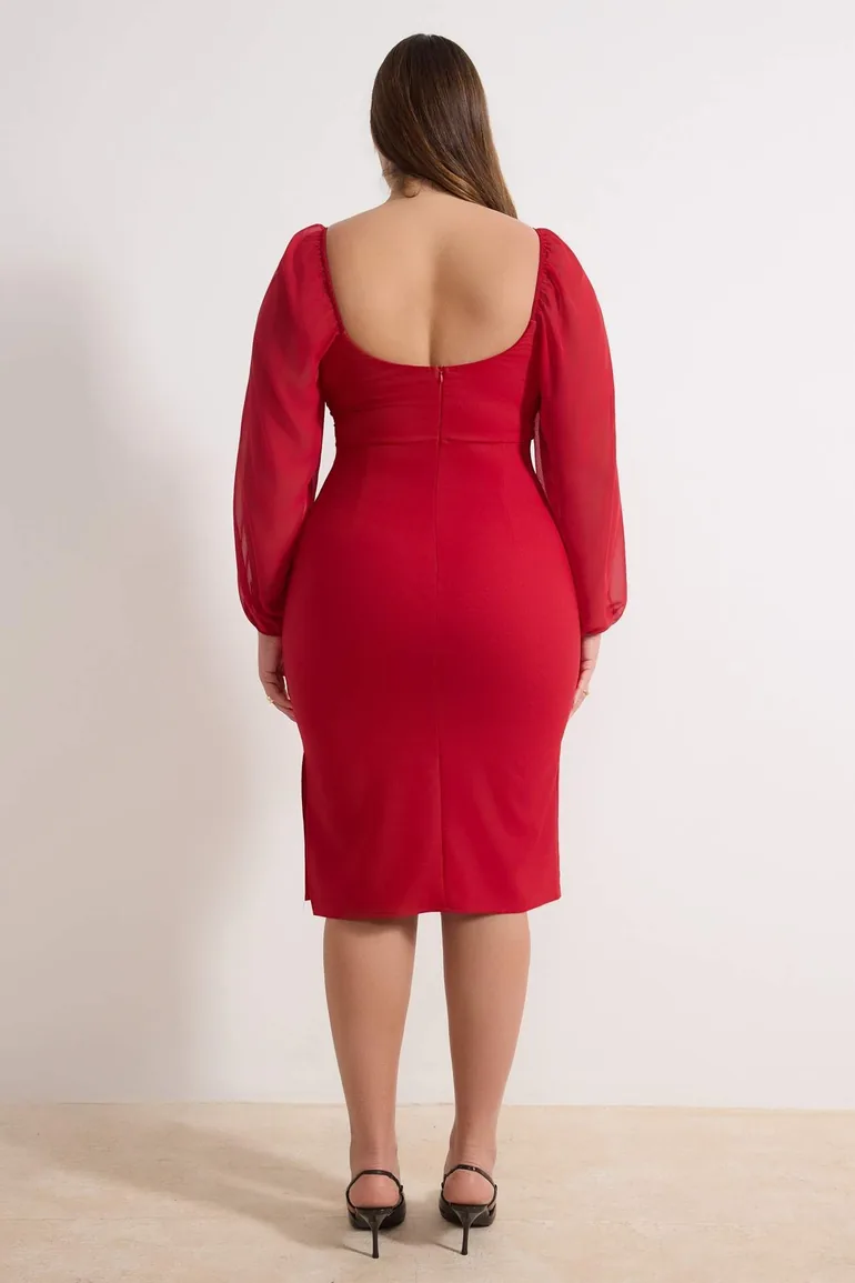 red long sleeve bodycon midi dress Umbro Cara Long Dress