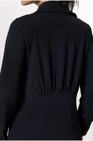 فستان قميص ميداكسي بقصة مستقيمة بأكمام طويلة