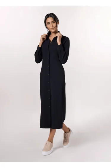 فستان قميص ميداكسي بقصة مستقيمة بأكمام طويلة