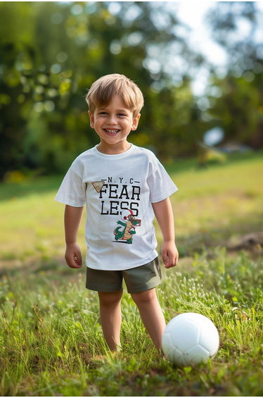 Gray Boy 100% Cotton Dinosaur Patterned Regular/Normal Pattern Short Sleeve Knitted T-Shirt