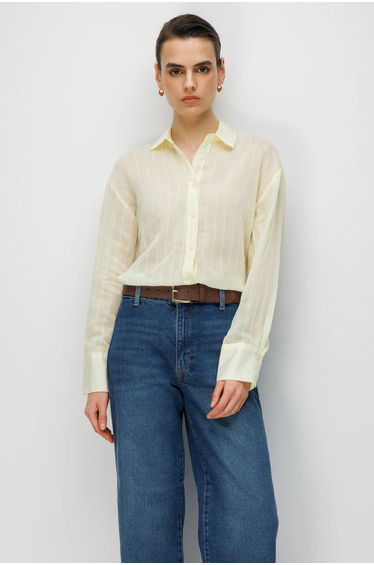 MIXRAY Striped Button-Up Shirt with Shirt Collar