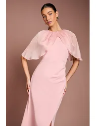 Cape Sleeve Ruched Detail Maxi Dress - 1