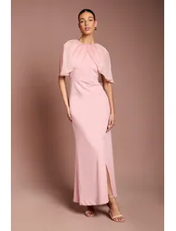 Cape Sleeve Ruched Detail Maxi Dress