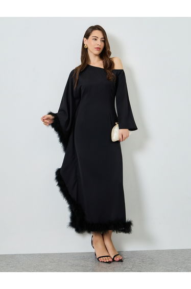 Women Black One Shoulder kaftan Maxi Dress
