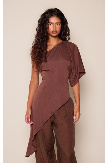 Chocolate Aysemetric Drape Cape Top