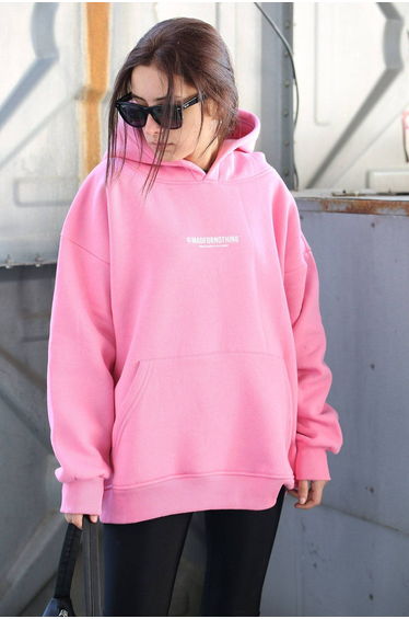 Mad Girls Pink Printed Oversized Sweatshirt