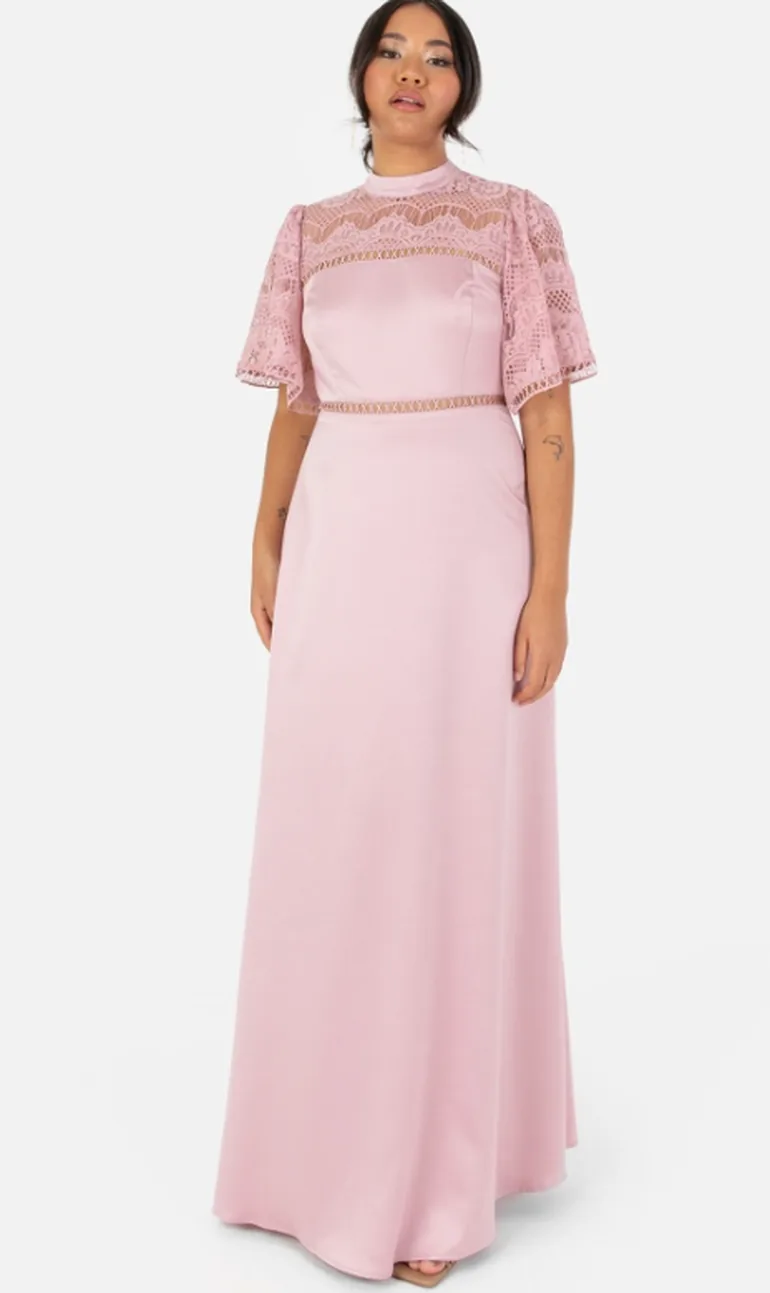 Shop Maya Blush Pink Satin & Lace Maxi Dress Online in Oman Shop Maya Blush Pink Satin & Lace Maxi Dress Online in Oman