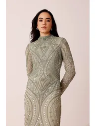 Lotus Embellished Maxi Dress in Sage Green - 4