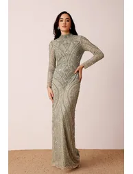 Lotus Embellished Maxi Dress in Sage Green