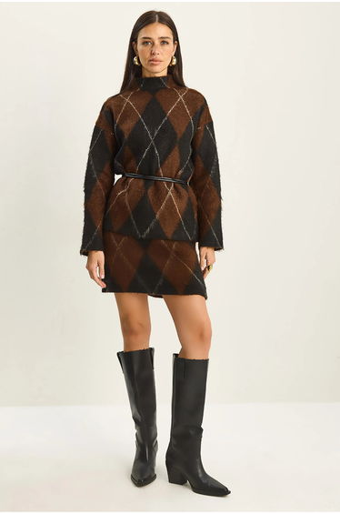 LUCCI Plaid Knitwear Two-Piece Set