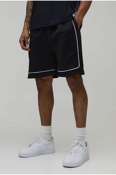 Regular Fit Piping Tricot Short - black