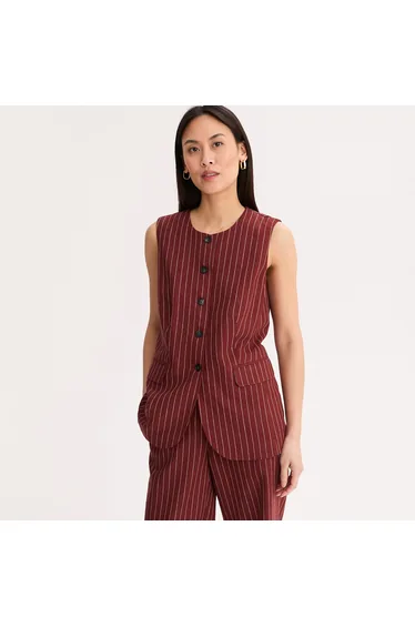 Striped Linen/Viscose Sleeveless Jacket