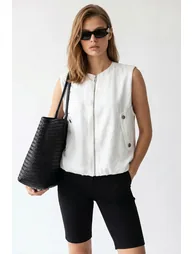 MIXRAY Women's Woven Poplin Waistcoat With Zip Front - 1