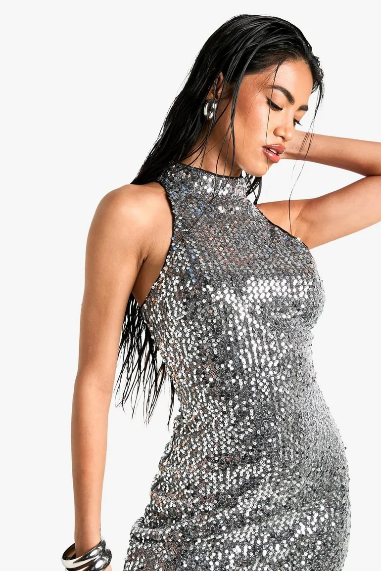 Sequin Racer Midaxi Dress - silver - 3