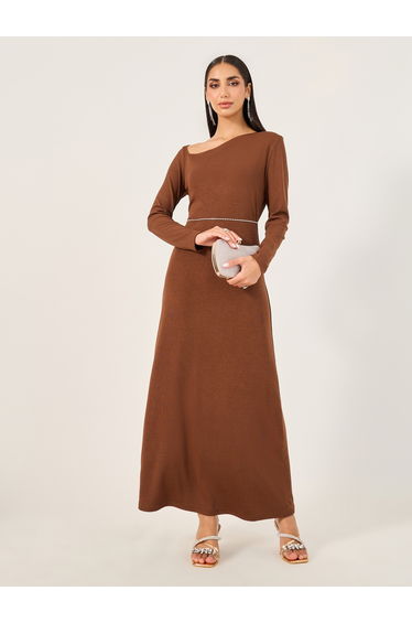Plain Long Sleeves A-Line Maxi Dress