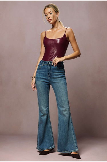 Basic Solid Faux Leather Bodysuit