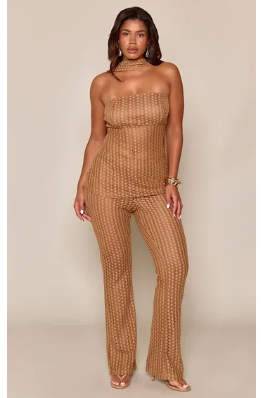 Shape Brown Textured Straight Leg Trousers Co-ord