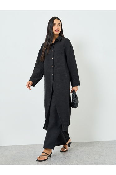 Black Buttoned Shirt Kimono and Pant Co-ords