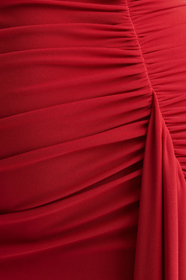 Anne | Red Asymmetric-Neck Wrapped Maxi Dress With Sash - 5