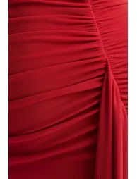 Anne | Red Asymmetric-Neck Wrapped Maxi Dress With Sash - 5