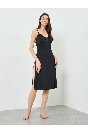 Black Lace Trim Cami Slip Dress