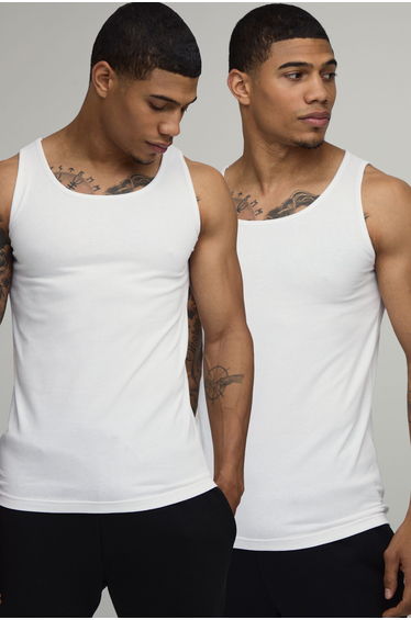 2 Pack Basic Muscle Fit Vest - white