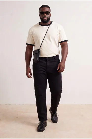 Big Size Black Regular Fit Flexible Fabric Denim Pants Jeans