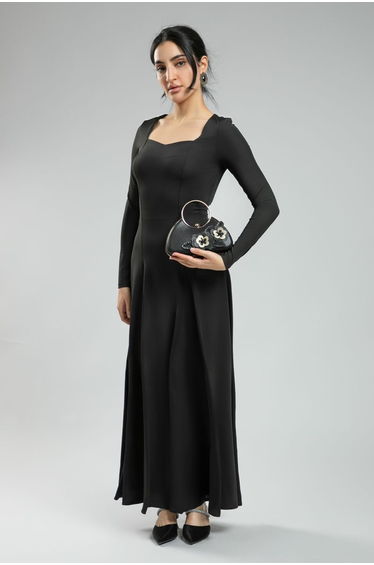 Women's Long Sleeve Feminine Maxi Dress - Bodycon Top, Flowy Bottom