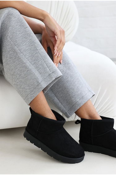 Eveline Black Embroidery Detail Slip On Ankle Boots