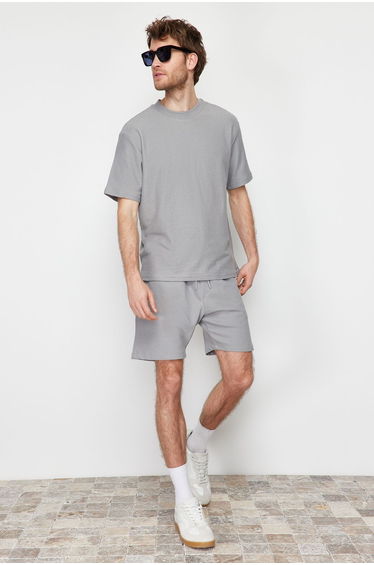 Limited Edition Gray Men's Regular 100% Cotton Textured Shorts