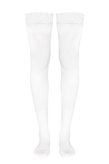 White Lace Top Fishnet Hold Ups