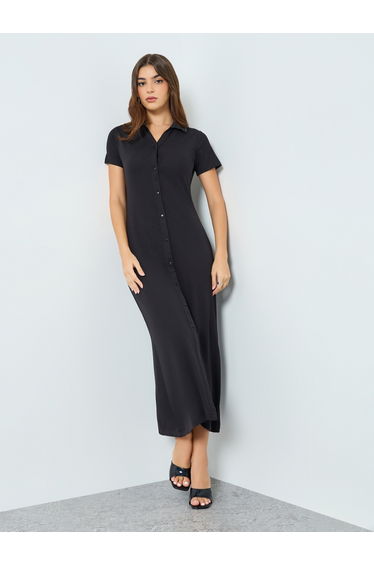 Women Studded Collar Shirt Dress