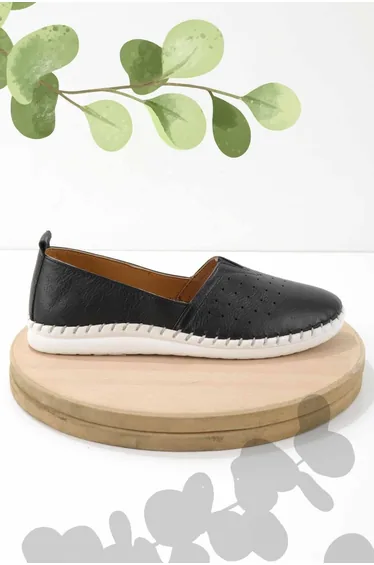 Black Genuine Leather Women Flats