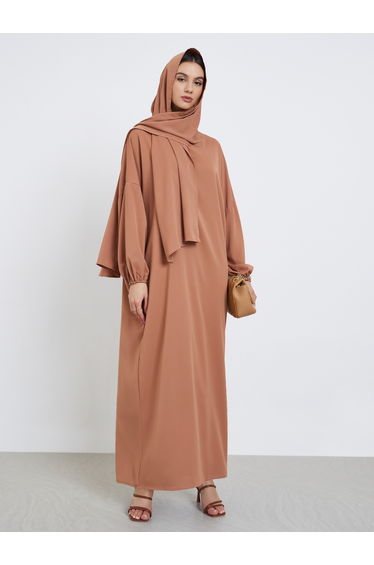 Rust Volume Sleeves Abaya with Matching Scarf