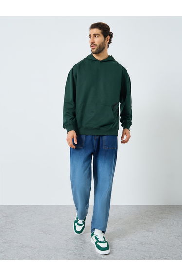 Men Green Embroidered Oversized Hoodie