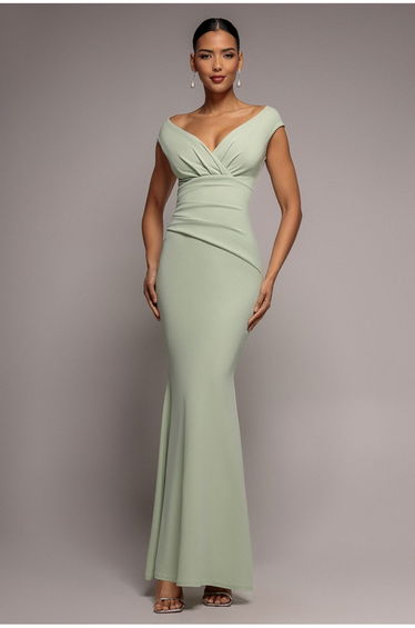 Bardot Pleated Maxi Dress - Sage Green by Goddiva