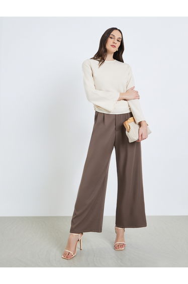 Women Beige Long Sleeve Top with Gathered Detail