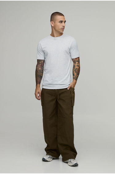 Baggy Fit Elasticated Bellow Pocket Cargo Trousers - olive