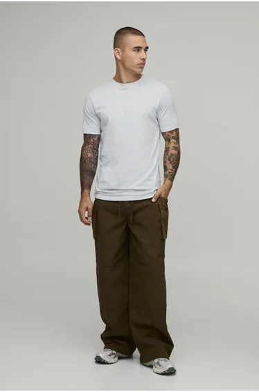 Baggy Fit Elasticated Bellow Pocket Cargo Trousers - olive