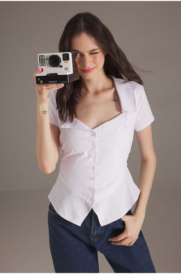 White Collar Detailed Fitted Shirt
