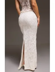 Cream Lace Sequin Maxi Skirt - 2