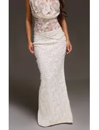 Cream Lace Sequin Maxi Skirt